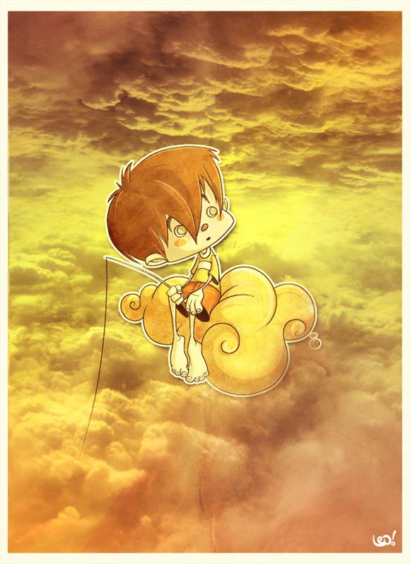 boy on the clouds illustration
