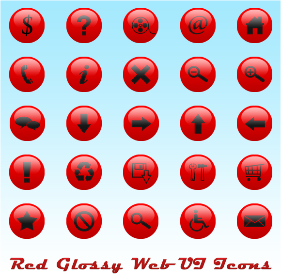 red glossy web user interface icons