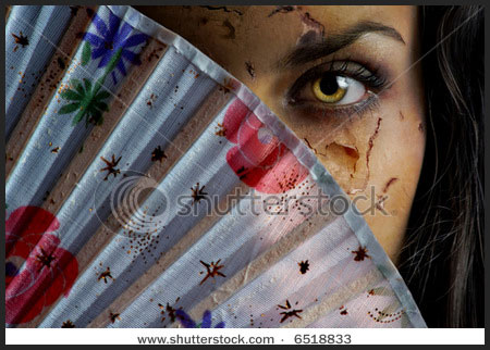 stock photo half face with dried wrinkled skin and colorful fan 6518833 70 Hot and Scary Halloween Premium Stock Images