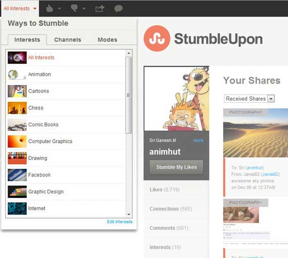 New StumbleUpon Profile page
