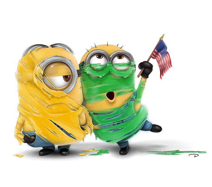 Yellow and Green Minion Supporting their Country
