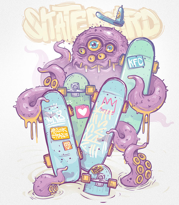 creative octopus skate board surfer